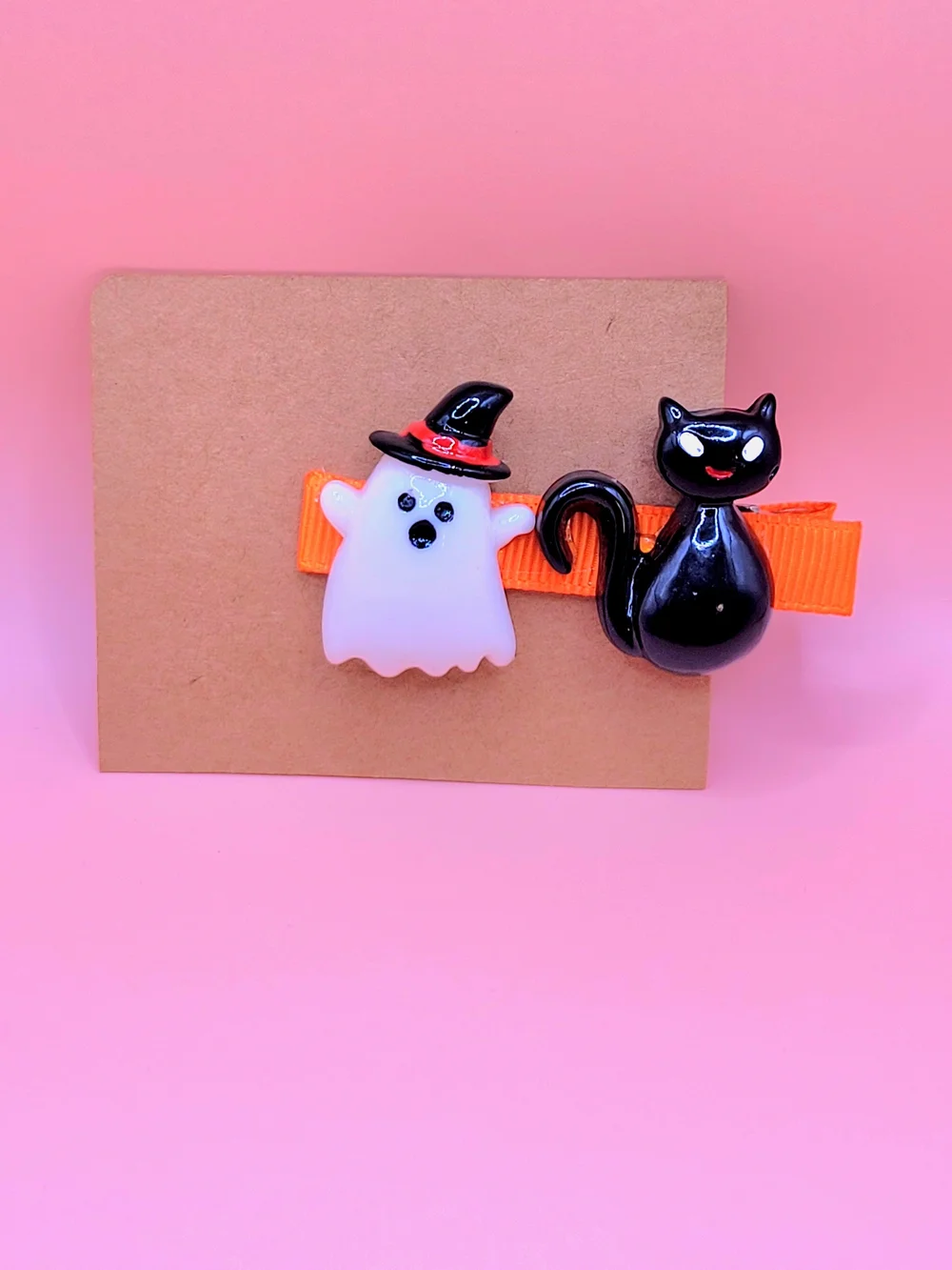 Cute White Cat & Yellow Moon Hair Clip - Halloween Accent